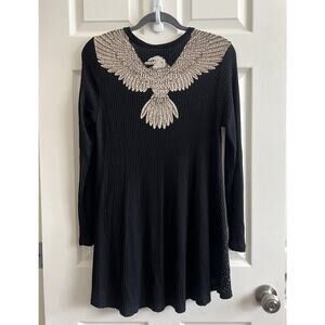 Vintage Womens 90's Y2K Rhinestone Eagle Waffle Knit Henley Tunic Top Sz M VOCAL